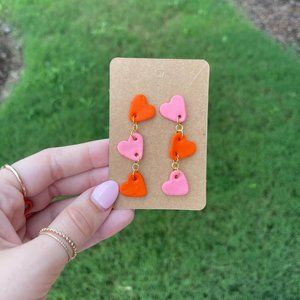 Pink and Orange Heart Dangle Earrings